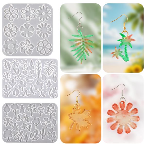 DIY crystal drop glue flower bouquet flower earring pendant mold flower shaped leaves rose petals hanging decoration silicone mold