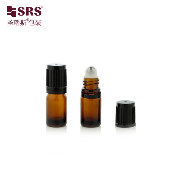 BLPF-5ml Round Shoulder Blue Green Amber Glass Vial With Tamper Evident Cap With Glass Ball For Oil