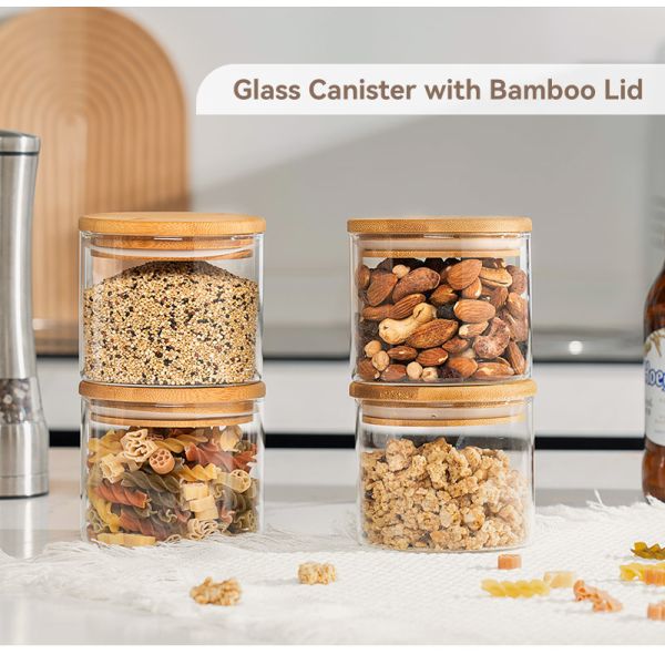 High Borosilicate Glass Canister with Bamboo Lid Airtight Glass Food Storage Jar for Kitchen