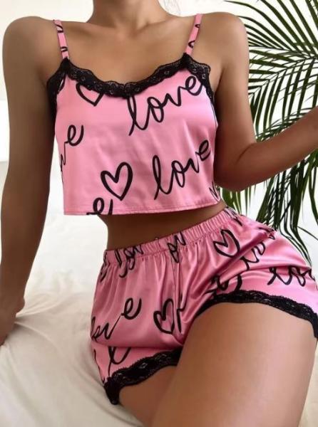 House Wear Sexy Lingerie Sleepwear Ladies Heart Print Leisure Wear Lingerie Shorts Plus Size