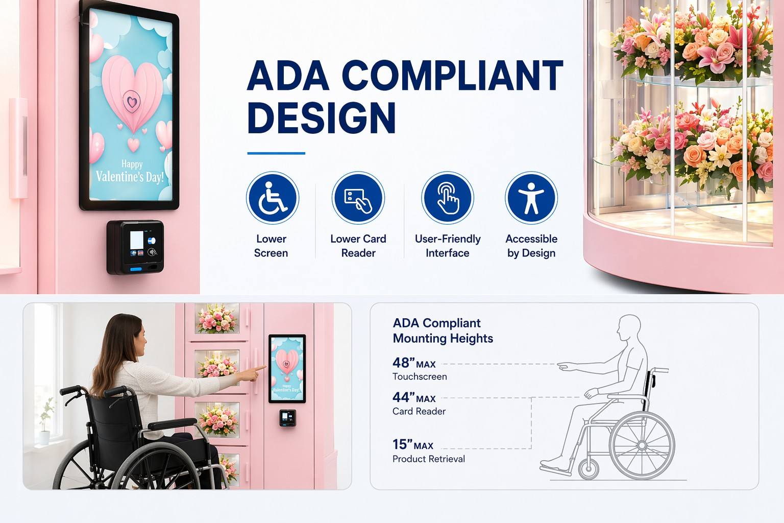 22 Inch Touchscreen Flower Vending Machine with Contactless Payment and Refrigeration Humidifier System