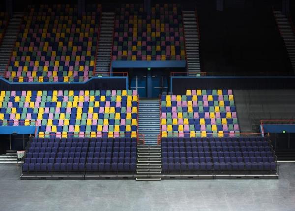 Premium Retractable Bleacher Seating Lether / Fabric Upholstery For Art Centers