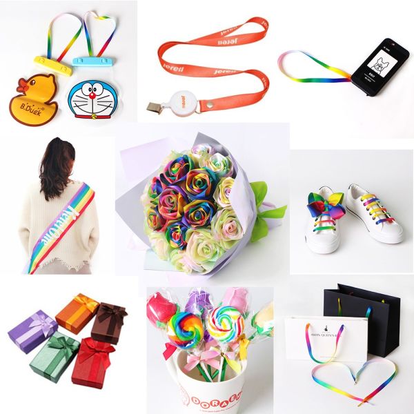 Custom Rainbow Gradient Double Face Satin Ribbon for Personalized Branding