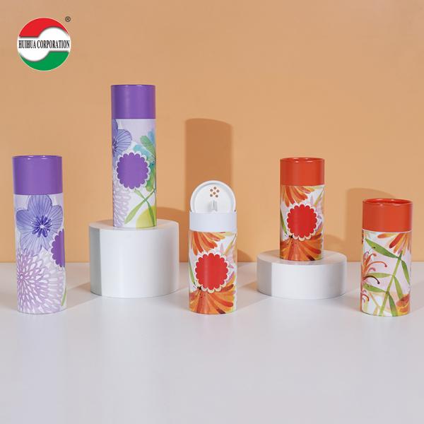 Fabrica de embalaje de China Materiales de papel Kraft Papel de cartón blanco Embalaje de tubos de papel para polvo con tapa de interruptor de agujero pequeño