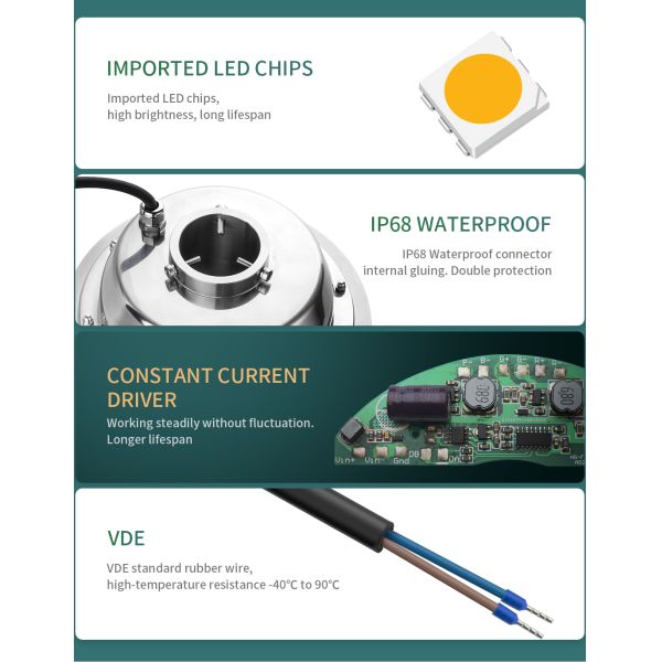 316L Stainless steelIP68 Structure waterproof DC24V 2000LM Led Fountain Lights