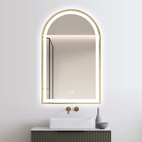 Luxury Arch Shape Black Framed Bathroom Mirror , Smart LED Bathroom Mirror IP54 Waterproof