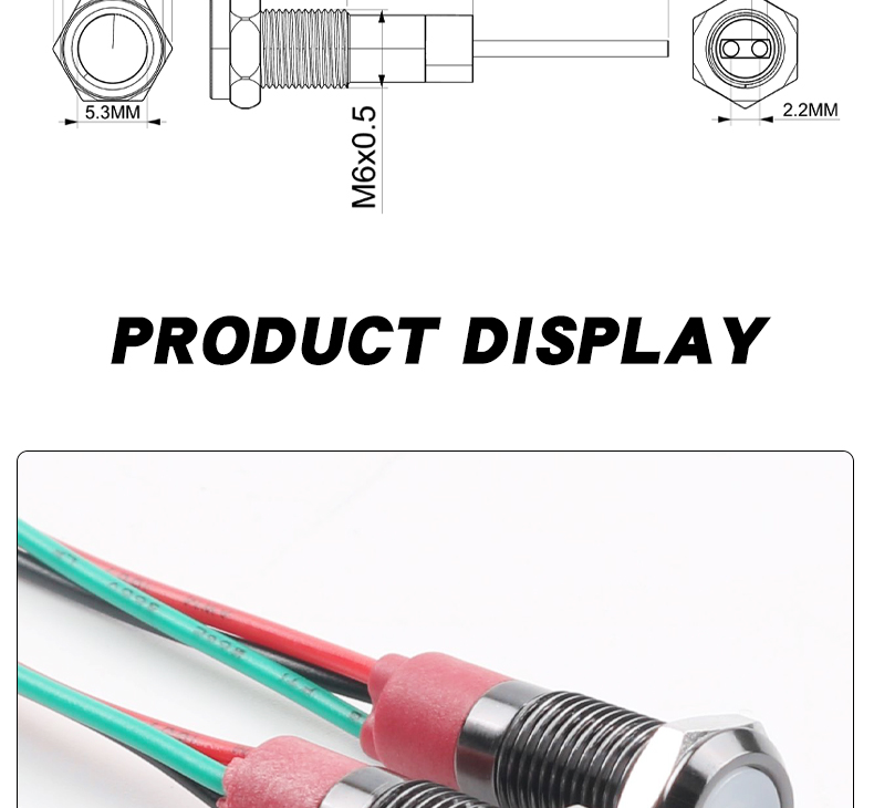 8mm Dual Color Red/Green LED Indicator Light 5V/12V AC/DC Waterproof Signal Light with Black Housing and Tail Wire Leads