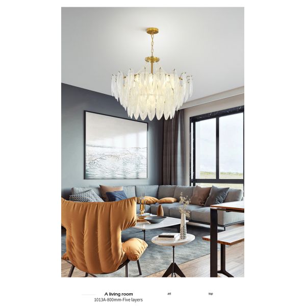 Modern Simple Pearl Feather Glass Chandelier Luxury Living Room Lamp Bedroom Dining Room White Chandelier(WHCY-253)