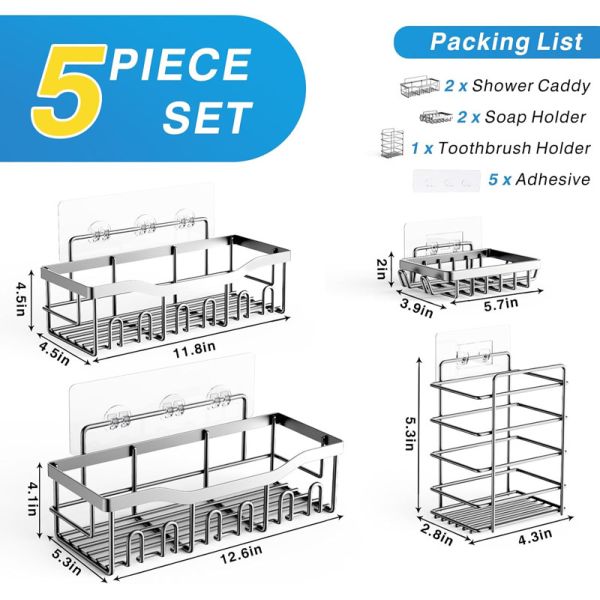 Large Capacity Rustproof Stainless Steel Shower Caddy for Bathroom Organization