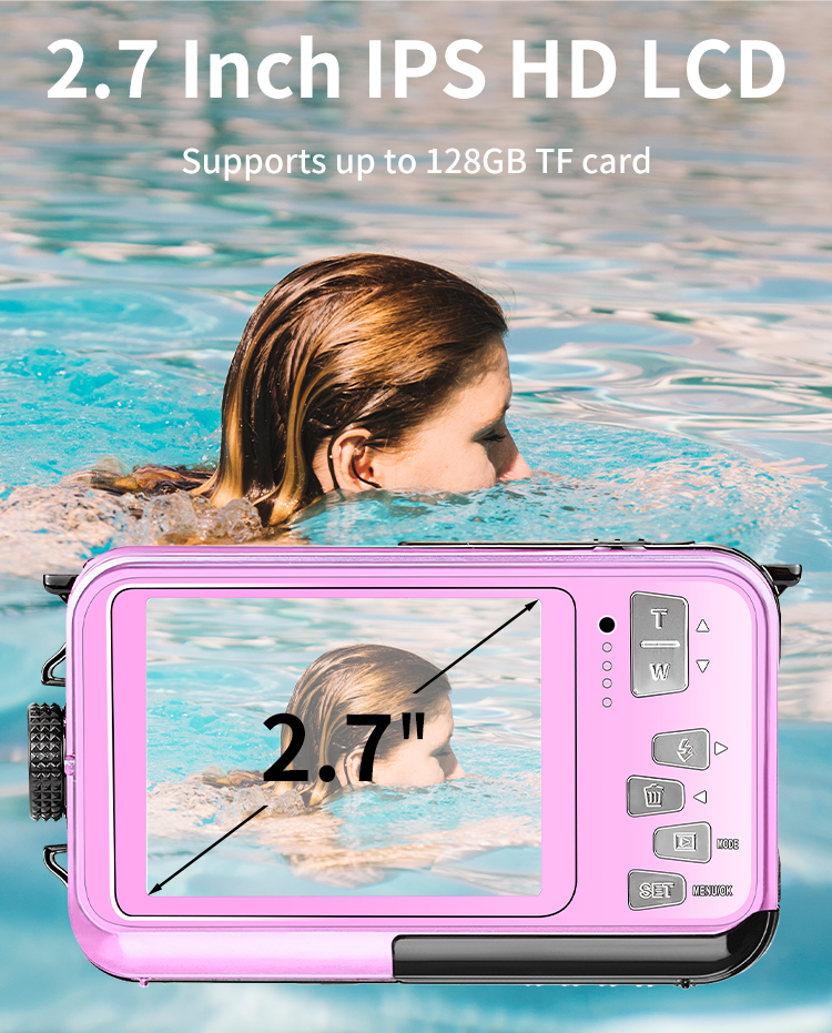 4K Underwater Camera 56MP UHD Video 16X Digital Zoom Anti Shake Auto Focus 2.7 Inch HD Screen for Snorkeling Diving and Swimming
