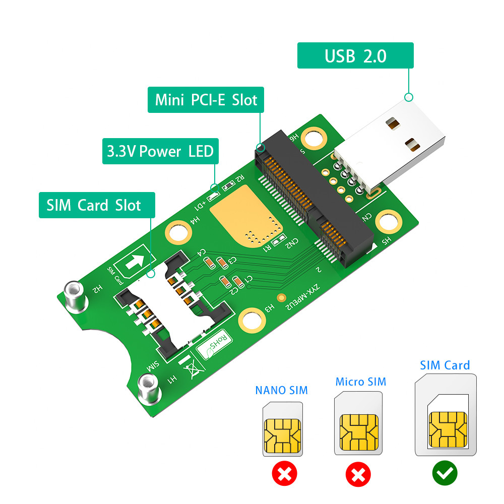 Ноутбук 8pin Mini PCI-E к карте адаптера USB для WWAN LTE модуля