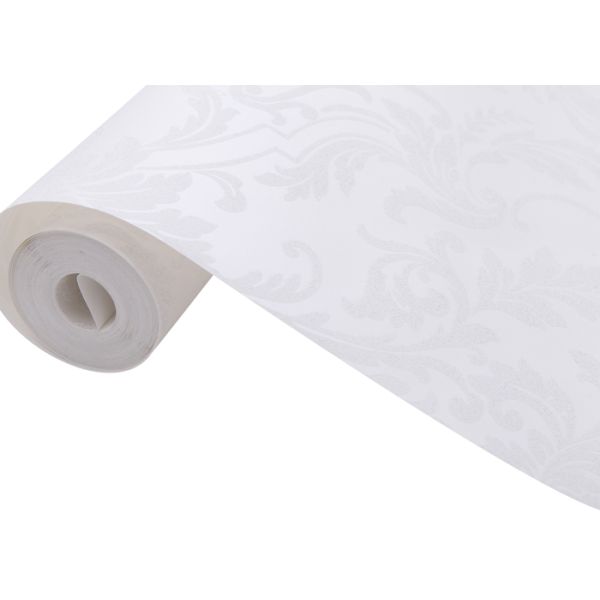 White Color Flocking Floral Pattern European Style Wallpaper for Living Room