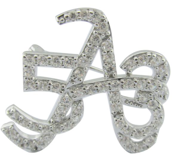 Intrincado clássico 925 prata CZ broche redonda para reunião de negócios aniversário Cz broche bonita caixa de presente