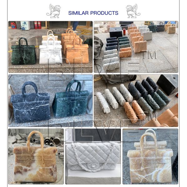 Beige Marble Bag Sculpture Stone Luxury Famous Brand Handbag Life Size Shopping Mall Decoration