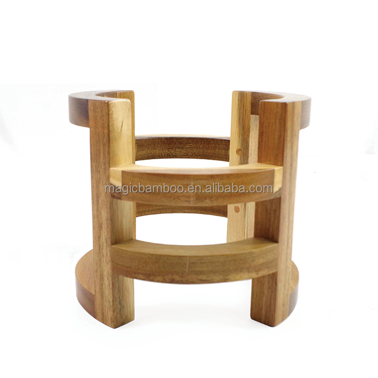 Make Pet Eat Elevated Bamboo Wooden Pet Food Feeder With Stainless Steel Bowls Single Tier
