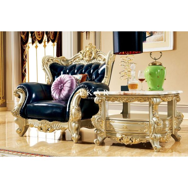 Living Room Luxury Gold Carved Wooden Corner Side Table LF-01