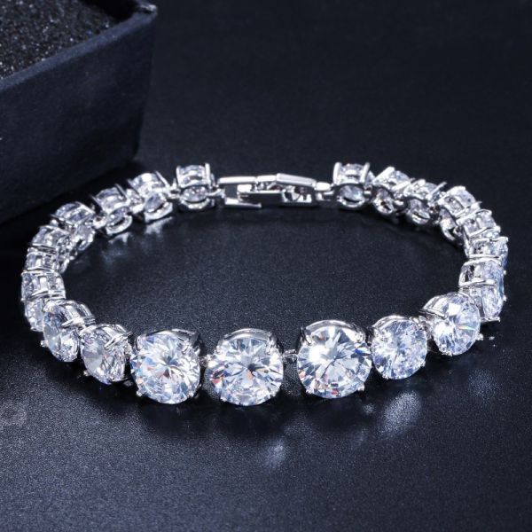 New Luxury Rose Gold Silver Color CZ Bracelet Bangle for Women Open Party Gift Jewelry Wholesale