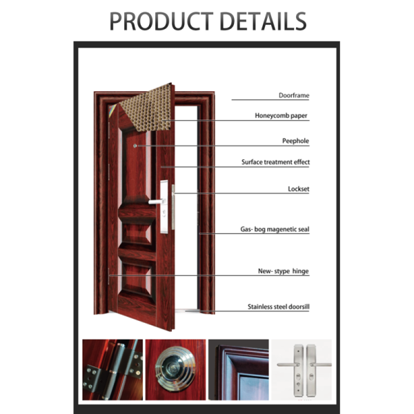 Turkish Style Armored Steel Metal Door Single Design Anti-theft Exterior Front Entrance Security Doors for House With Smart Lock