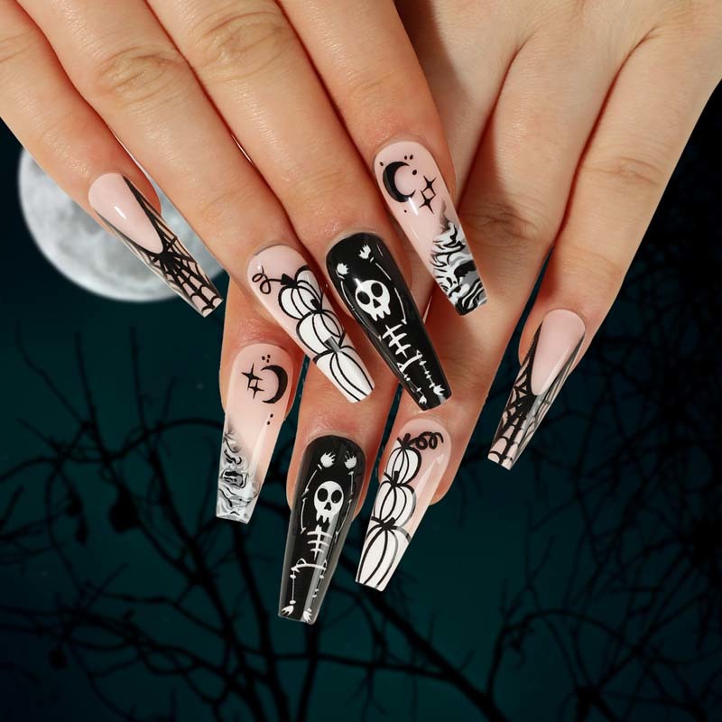 Wholesale Halloween Holiday Press On Nails Ghost Pumpkin Spider Web Design OEM