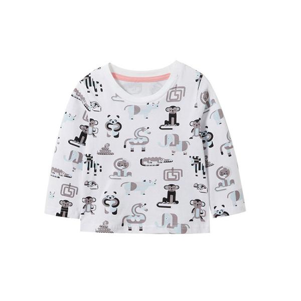 Cartoon Beige Spring Children'S Clothing Boys Bottoming White Long Sleeve Shirt