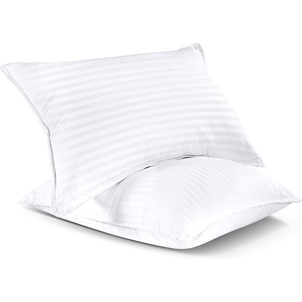 Healthy Sleep Queen Size White Bed Pillows Set of 2 for Back Stomach or Side Sleepers