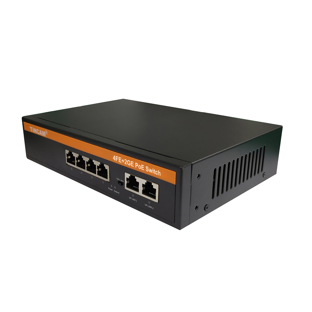 TiNCAM 6 Port AI Watchdog PoE Switch 10/100Mbps 4 PoE Ports 2 Gigabit UPLINK 65W For IP Camera CCTV Surveillance TBC-PS4506N