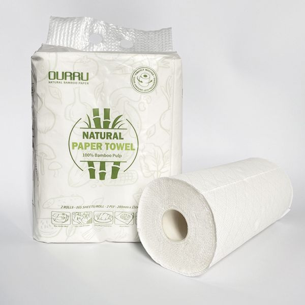 Wholesale OEM 2ply China Oil Absorbent Kitchen Roll Embossed Thick High Quality 100% Virgin Bamboo Pulp Paper Towel