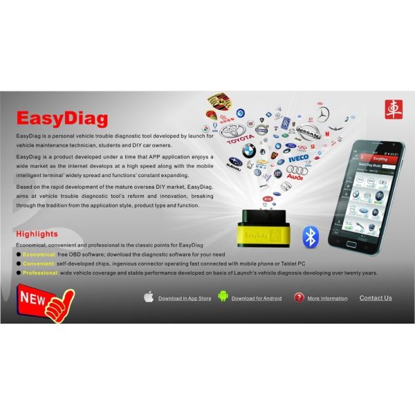 2017 Original Launch x431 EasyDiag 2.0 Plus with 2 free Vehicle Software for iOS & Android 2 IN 1