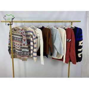 Second Hand Women's Casual Long Sleeve Pullover Used Pattern Wool Sweater Winter Warm