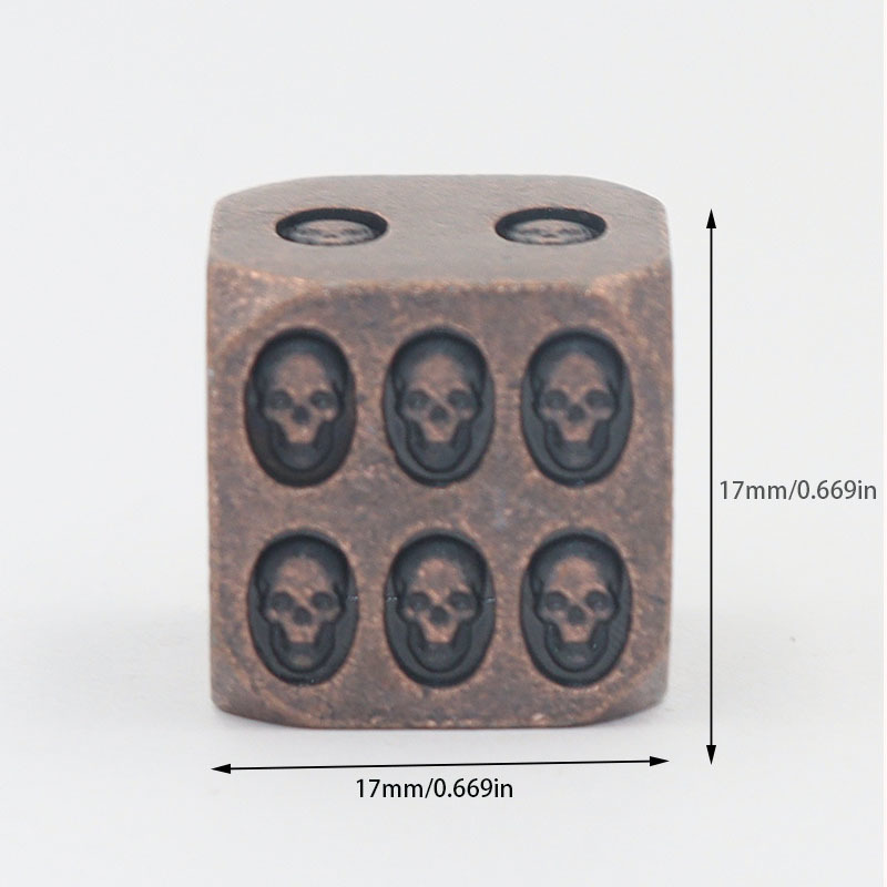 Vintage Antique Finish Metal Dice with Embossed Skull Pattern and Heavy Weight for Tabletop Games