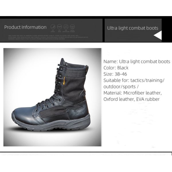 Black Lace Up Combat Military Leather Boots Light Breathable Non Slip