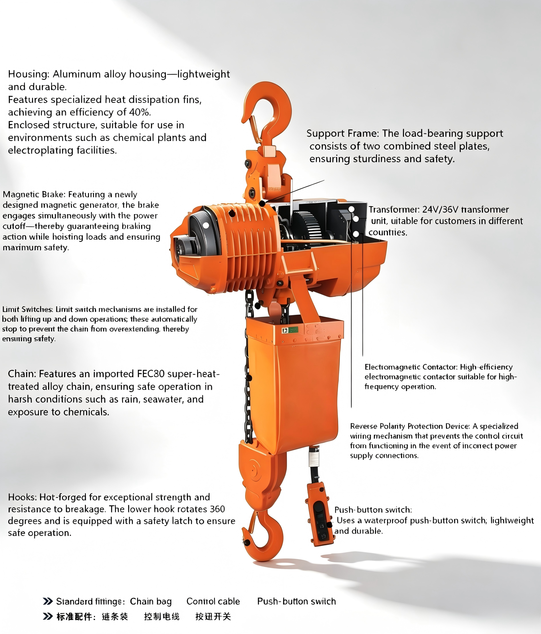 Customized HHBB Electric Chain Hoist Heavy Duty Chain Hoist With Trolley