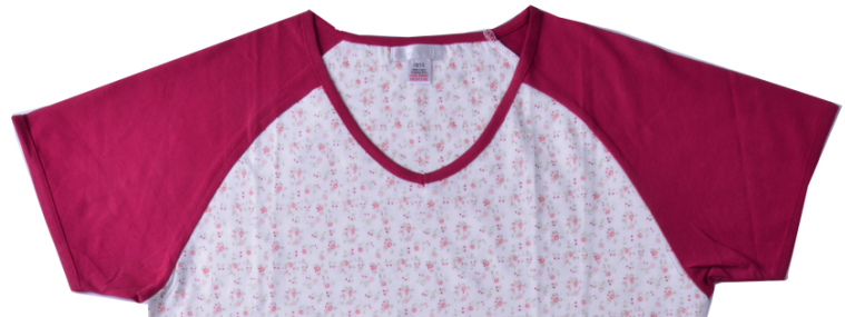 Ladies Cotton Jersey Red/Floral Printed Raglan Sleeve Nightdress Sleepwear Allover Print