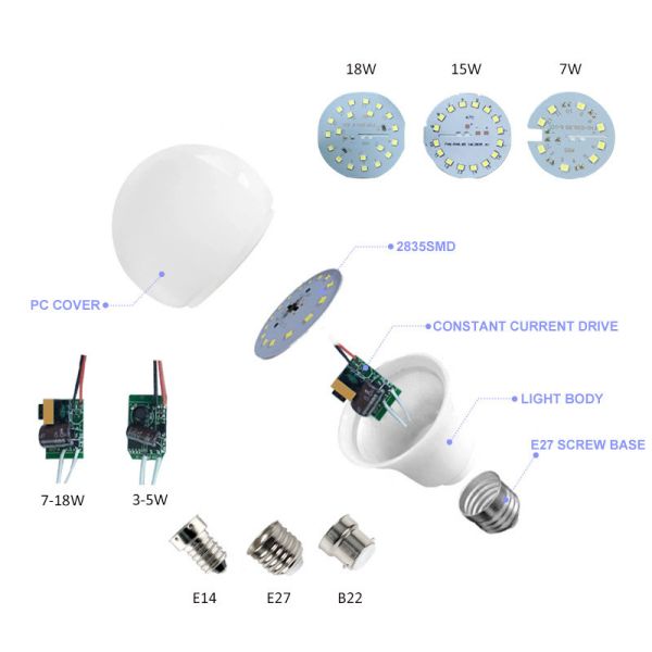 Manufacturers AC 85-265V LED Light Bulb with 20000 Working Hours and 9W 12W Power