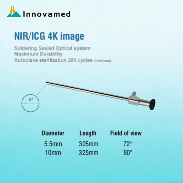 NIR/ICG 4K RIGID FLUORESCENCE LAPAROSCOPE 0 DEGREE ENDOSCOPE 5.5MM 10MM DIAMETER