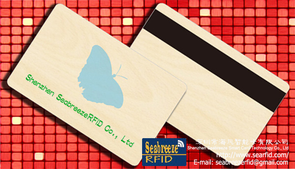 RFID Wood/Bamboo material Card, Wood magnetic stripe Card, Wood four color printing Card
