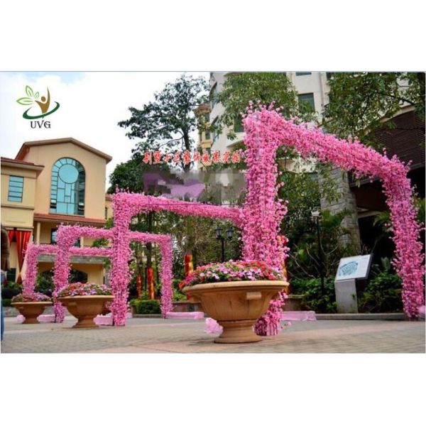 UVG CHR099 Wedding decoration materials artificial peach blossom branch with fabric flower