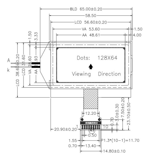 10 модуль LCD COG LCD 128x64 штырей графический с зеленым СИД освещает контржурным светом