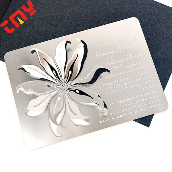 Custom Design Luxury Etched Key Shape Stainless Steel Metal Wedding Invitation Card