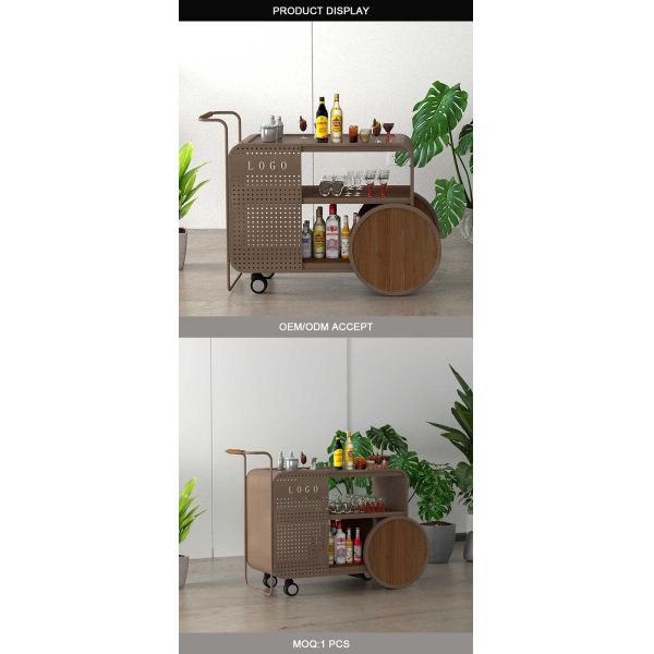 MOYI Iron Trolley Wooden Cart with Wheels for Hotels and Bars