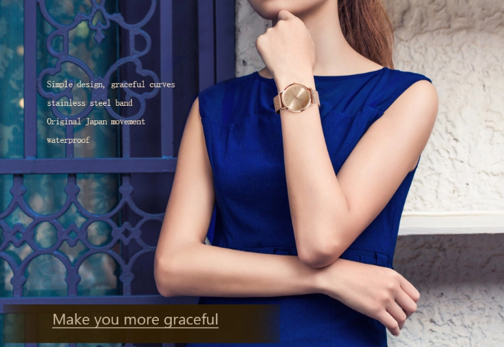 Stainless Steel Mesh Strap Watch Quartz Movement 30mm Waterproof Wrist Watch