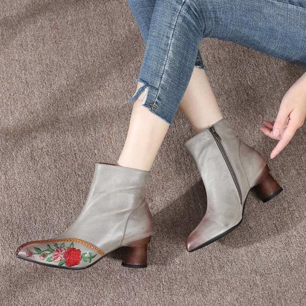 HZM031 Leather Boots Pointed Toe Temperament Handmade Women'S Boots With Thin And Thin Boots Women'S Thin Martin Boots L