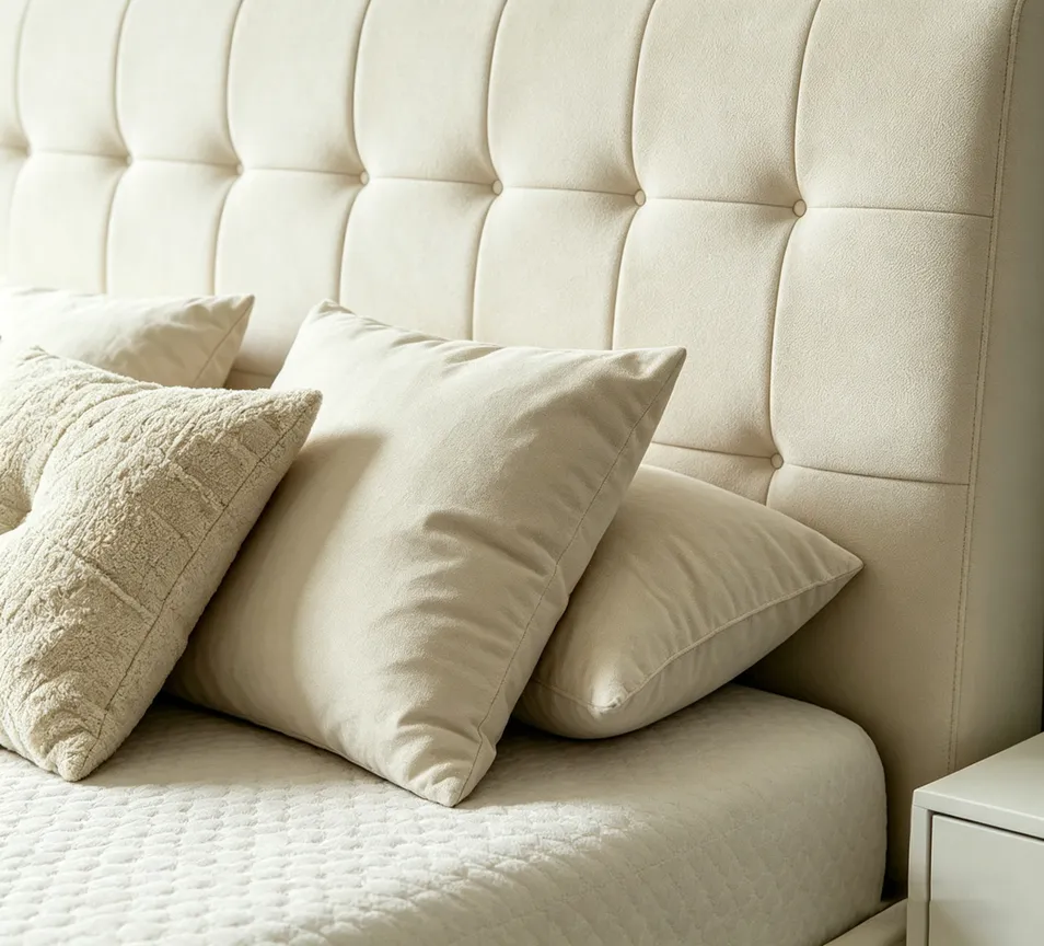 Luxury Style Wooden King Size Bed with Upholstered Headboard Design