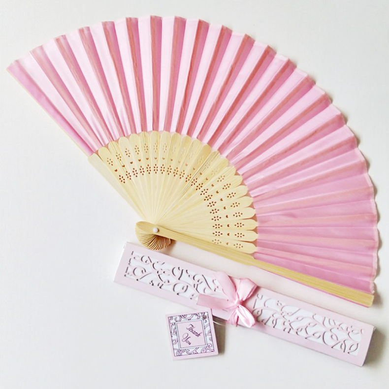 [I AM YOUR FANS] Natural Wood Silk Hand Fan for Wedding Favors & Party Gifts
