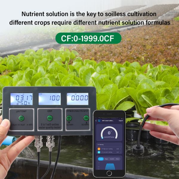 Lab Pool Water Tester Tuya WiFi 8 in 1 Digital PH/TEMP/ORP/PPM/EC/SALT/S.G/CF Testing