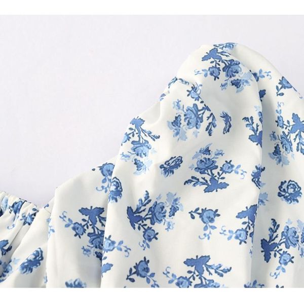 Фабрика одежды на заказ женская повседневная цветочная печать с квадратным вырезом сзади молния колокольчик с длинным рукавом укороченный топ блузка