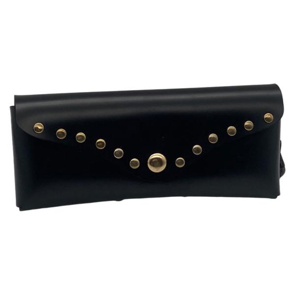 Black Customizable Leather Glasses Case Embossed Logo Easy Carrying