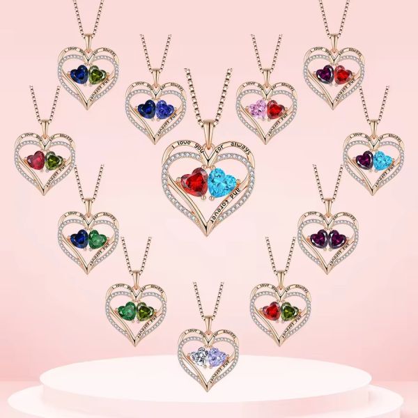 YASVITTI 925 Sterling Silver Eternal Love Heart Pendant Necklace Personalized Rose Gold Plated Crystals CZ Necklace
