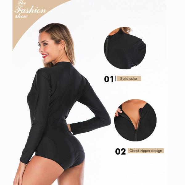 A luva longa das mulheres do neopreno um maiô preto de nylon do zíper do roupa de banho da parte