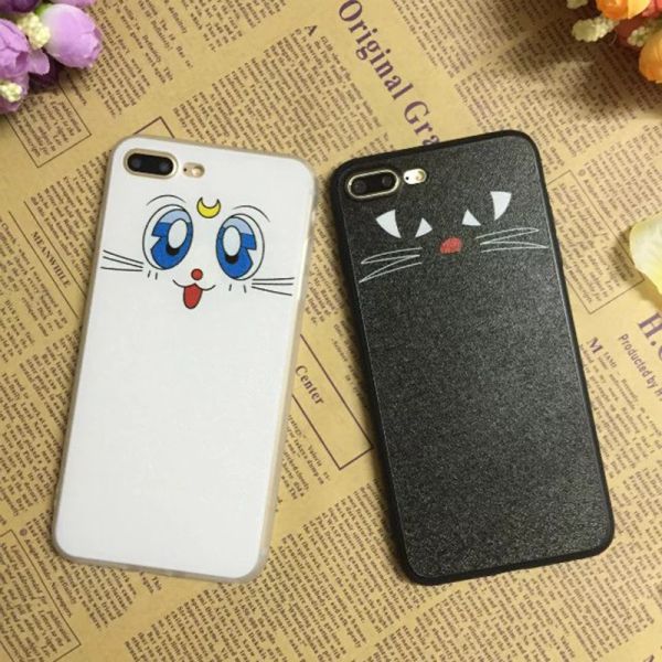 PC+TPU Silk Grain Lovely Cat And Girl Face Back Cover Cell Phone Case For iPhone 7 6s Plus